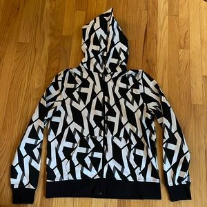 Michael Kors MK Logo Hoodie. MK All Over logo Hooded Zip Up Jacket